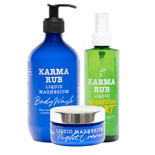 Magnesium Body wash, Sports Spray, Night Cream - Karma Rub Liquid Magnesium 